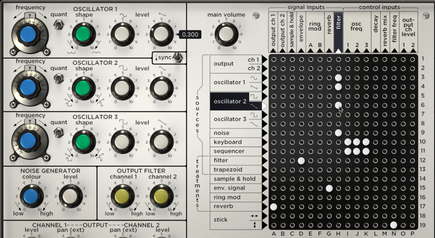 Arturia Synthi V settings for setting up three oscillator sources.