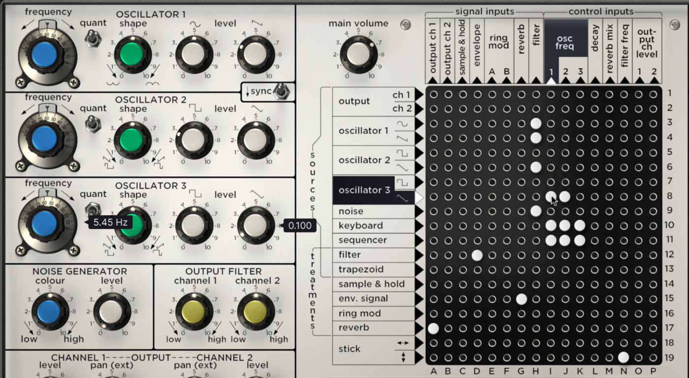 Arturia Synthi V settings for setting up vibrato from Oscillator 3.