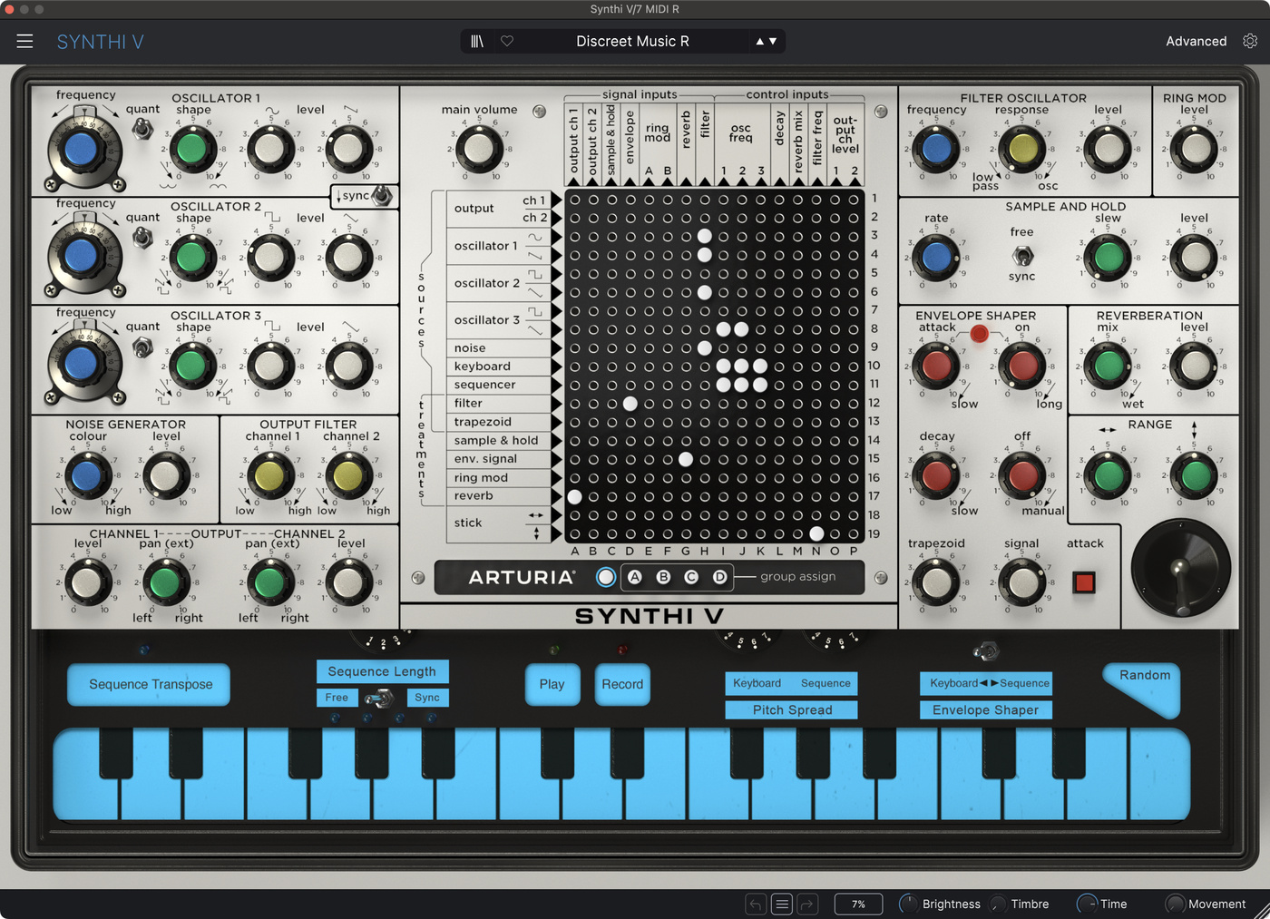 Arturia Synthi V settings for the synth patch in Discreet Music by Brian Eno.