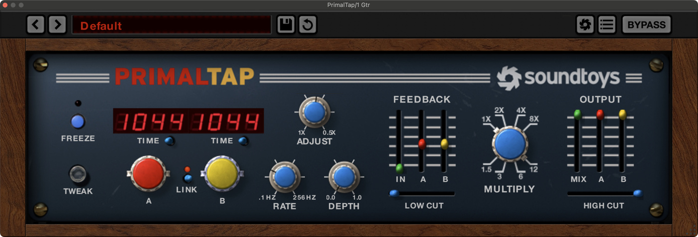 Soundtoys Primaltap plugin view, showing a delay time of 1044ms.