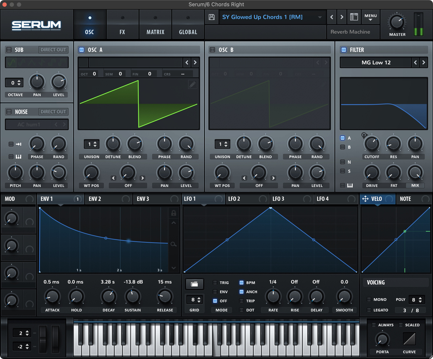 Xfer Serum plugin settings for the chords sound in "Glowed Up" by Kaytranada.