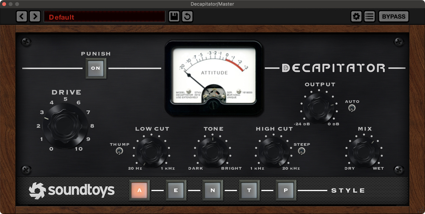 Soundtoys Decapitator settings on the master channel for Ageispolis by Aphex Twin.