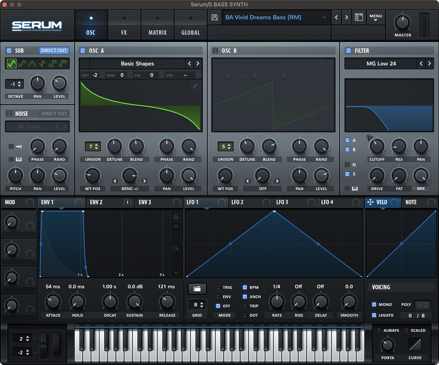 Xfer Serum settings for the bass in Vivid Dreams by Kaytranada.