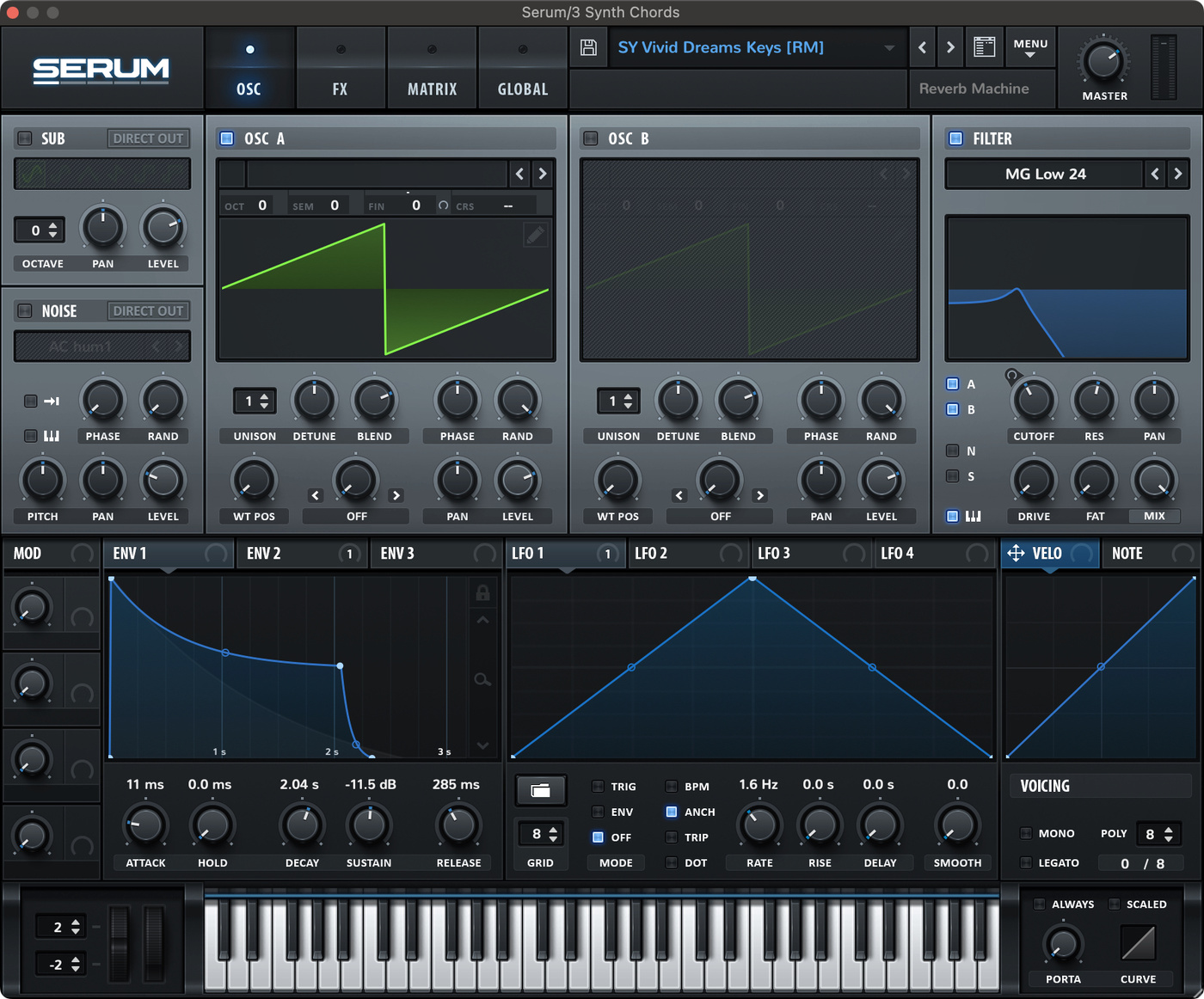 Xfer Serum settings for the keys in Vivid Dreams by Kaytranada.