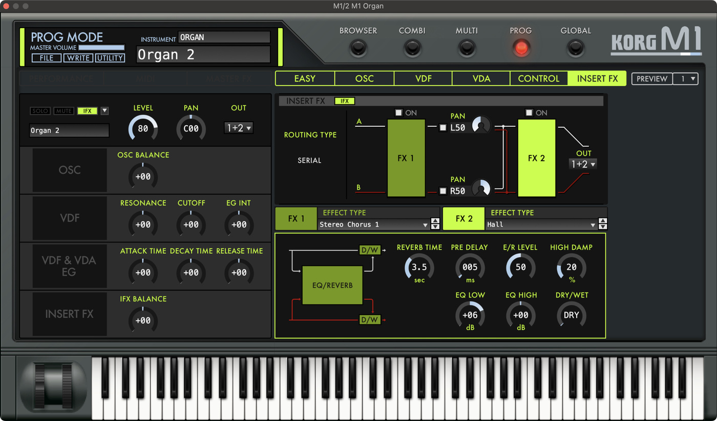 Korg M1 settings for the organ in Vivid Dreams by Kaytranada.