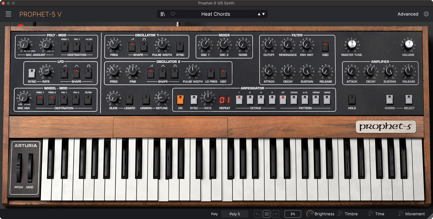 Arturia Prophet-5 V settings for the chord synth sound in "Heat" by Homeshake.
