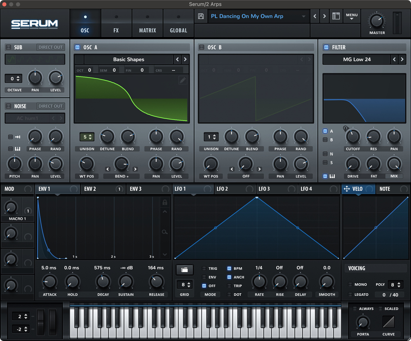 Xfer Serum settings for the arps in Dancing On My Own by Robyn.