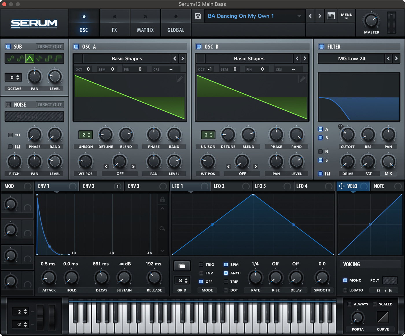 Xfer Serum settings for the main bass in Dancing On My Own by Robyn.