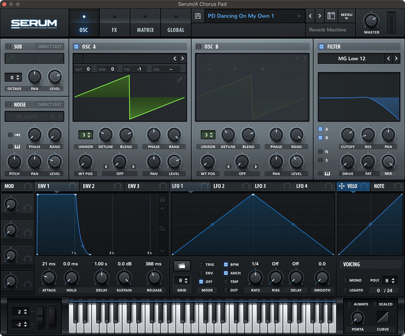 Xfer Serum settings for the chorus pad in Dancing On My Own by Robyn.