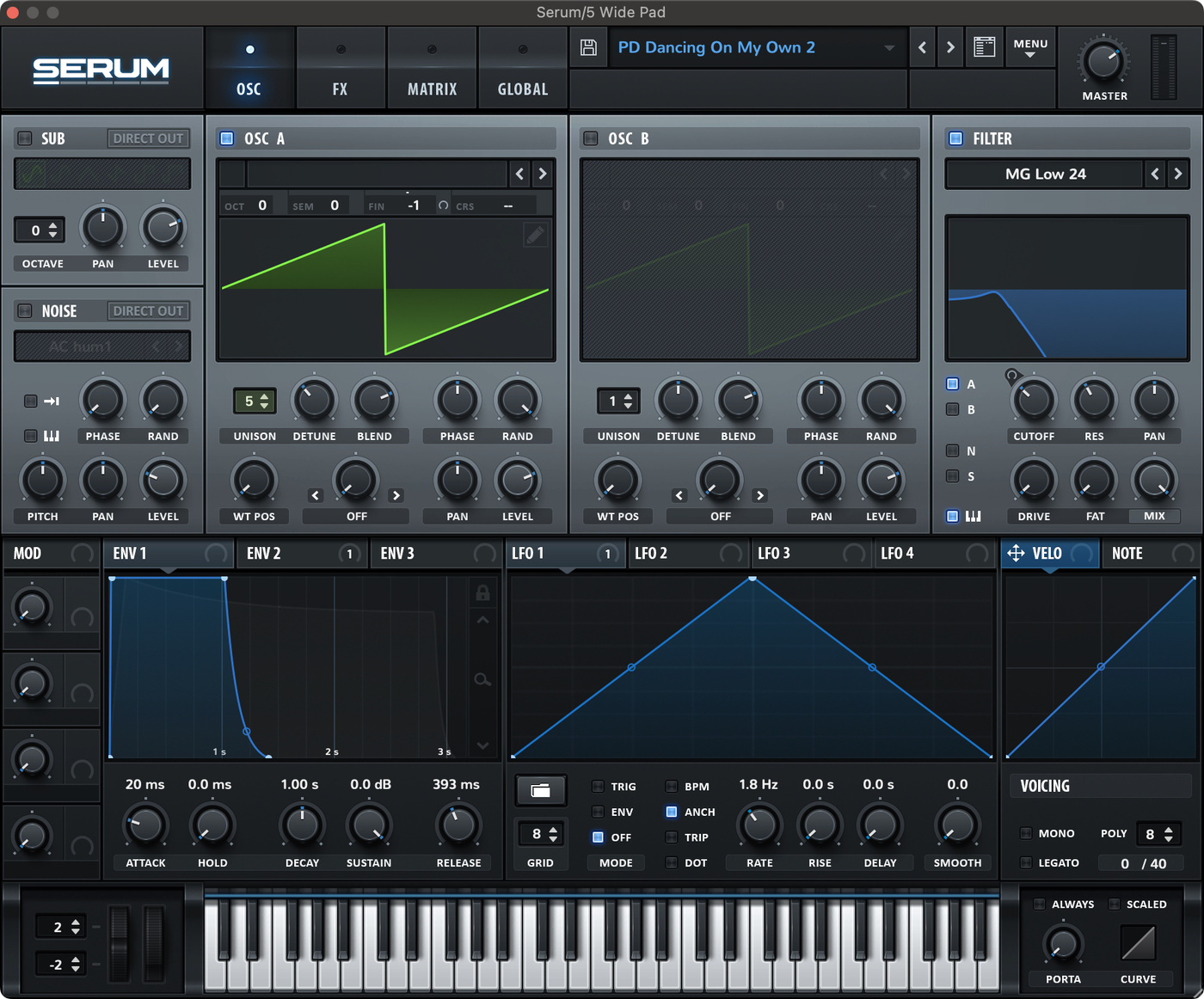 Xfer Serum settings for the wide pad in Dancing On My Own by Robyn.
