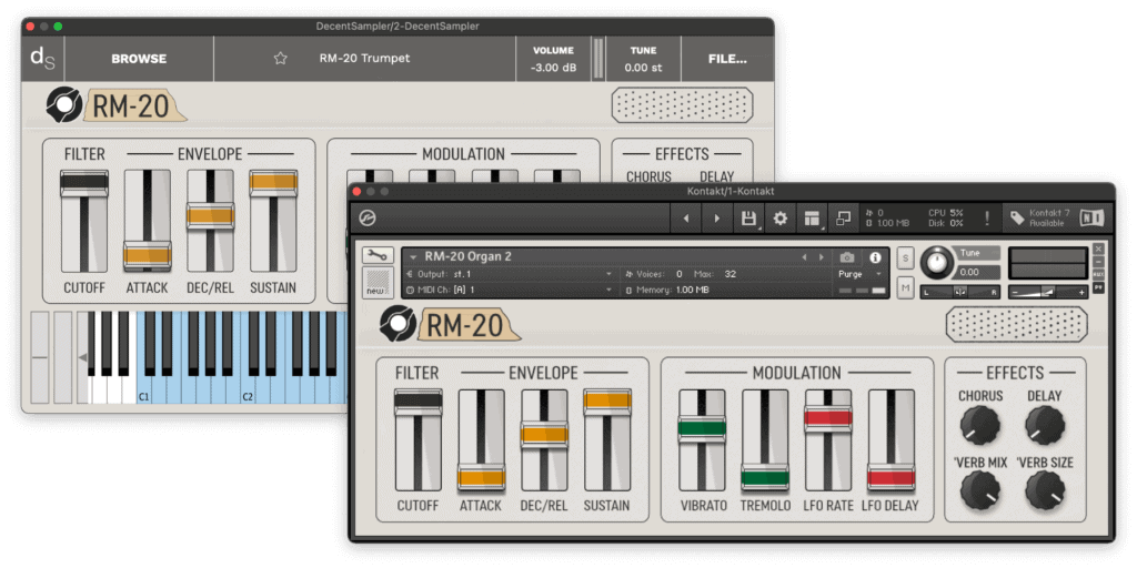 RM-20 instruments in Decent Sampler and Kontakt.