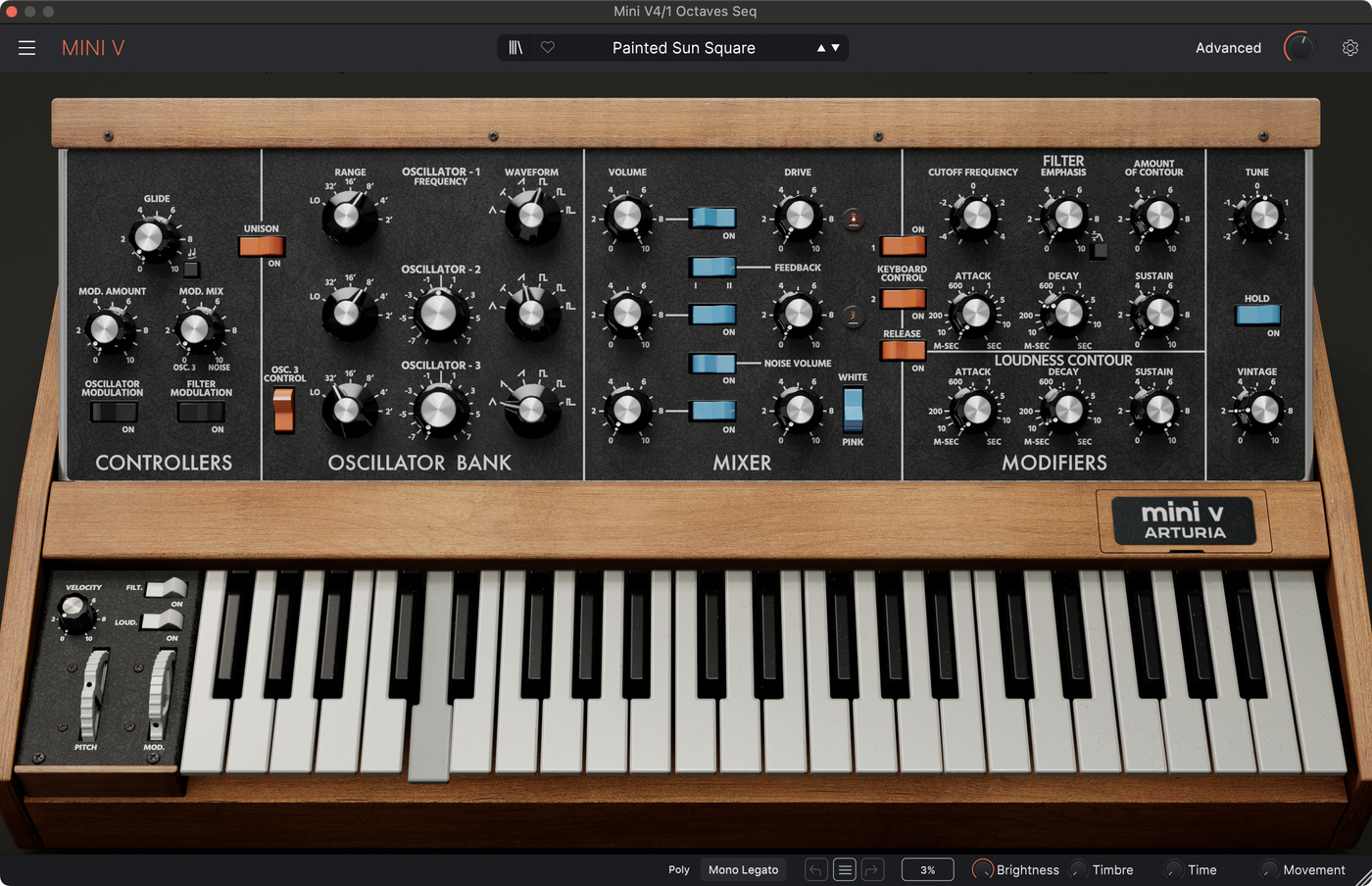 Arturia Mini V4 settings for the square wave synth sequence in "Painted Sun in Abstract" by Trent Reznor & Atticus Ross.