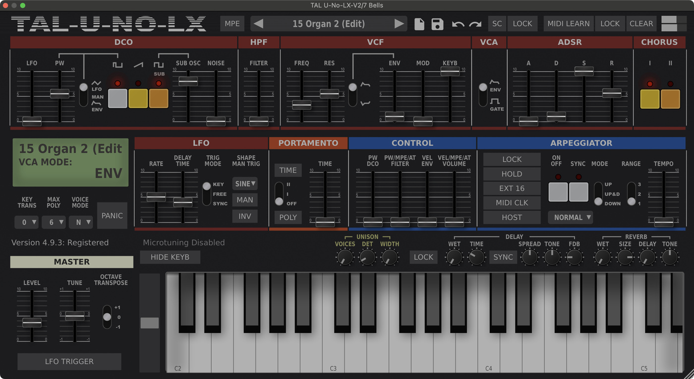 TAL U-NO-LX settings for the bell synth sound in "Last Christmas" by Wham!.