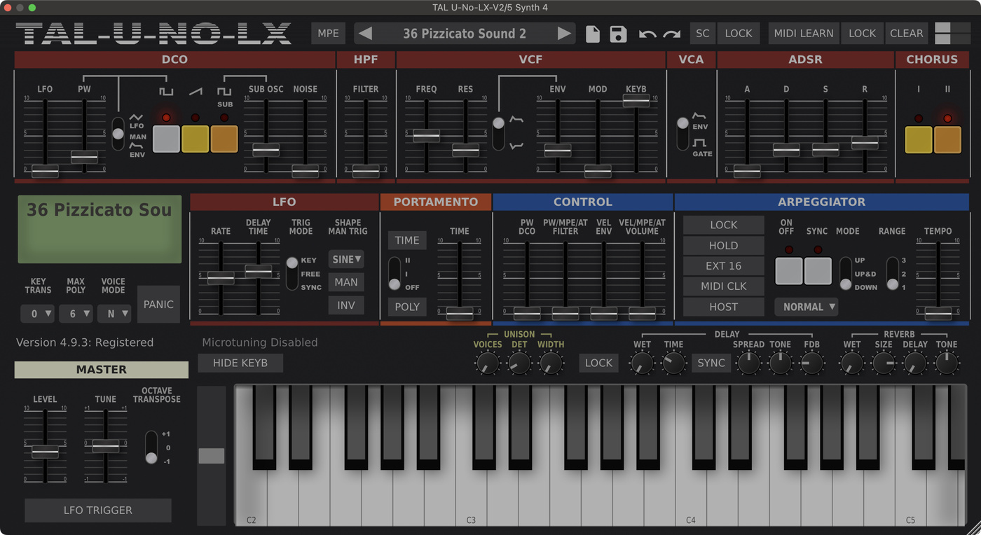 TAL U-NO-LX settings for the outro string layer in "Last Christmas" by Wham!.