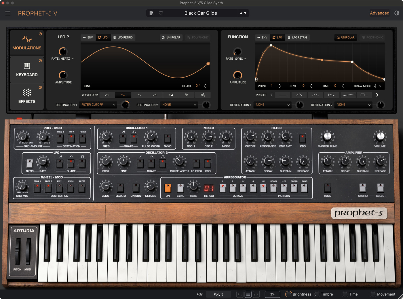 Arturia Prophet-5 V settings for the glide synth sound in "Black Car" by Beach House.