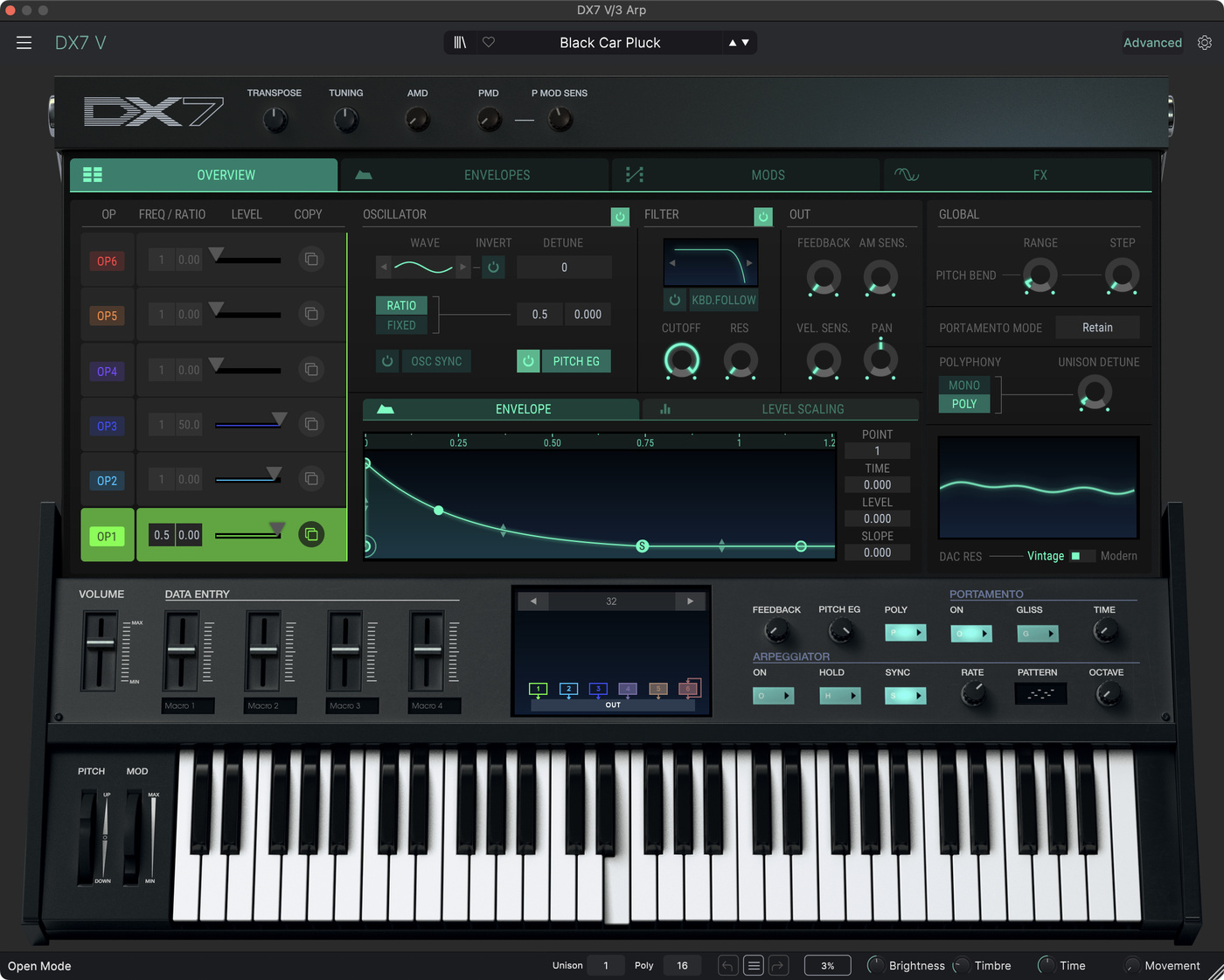 Arturia DX7 V settings for the main arpeggio pluck sound in "Black Car" by Beach House.