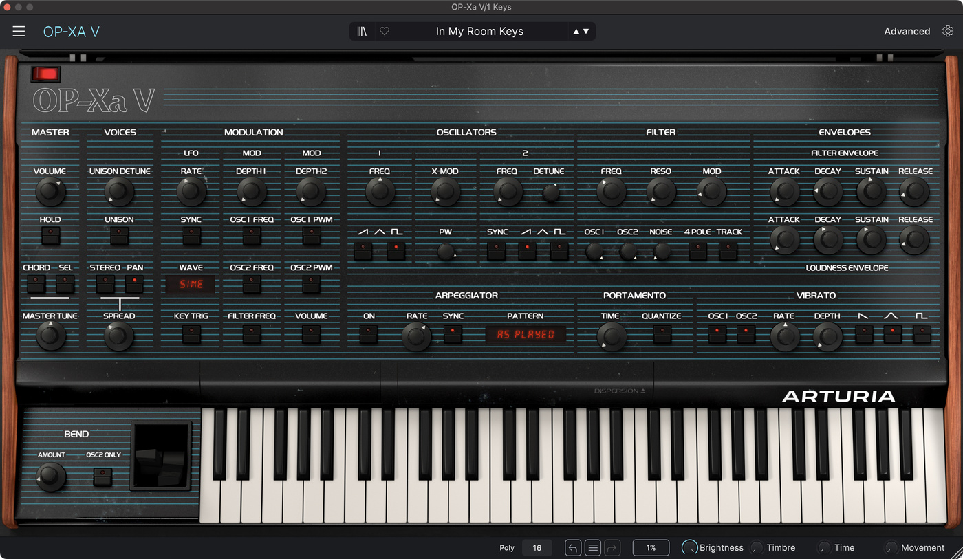 Arturia OP-XA V settings for the main synth keys sound in "In My Room" by Frank Ocean.